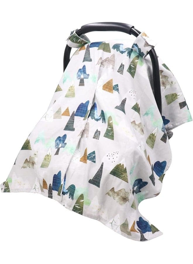 TANOFAR Car Seat Cover for Babies, Mountain Peekaboo Opening Minky Carseat Canopy for Newborn, Multiuse, Mom Nursing Breastfeeding Covers, Minky Blanket for Infant Toddler