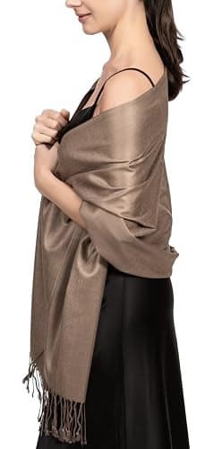 Achillea Soft Silky Pashmina Scarf for Women – Shawl Wrap for Evening Dresses, Bridesmaids, Weddings & Everyday Wear (Taupe)