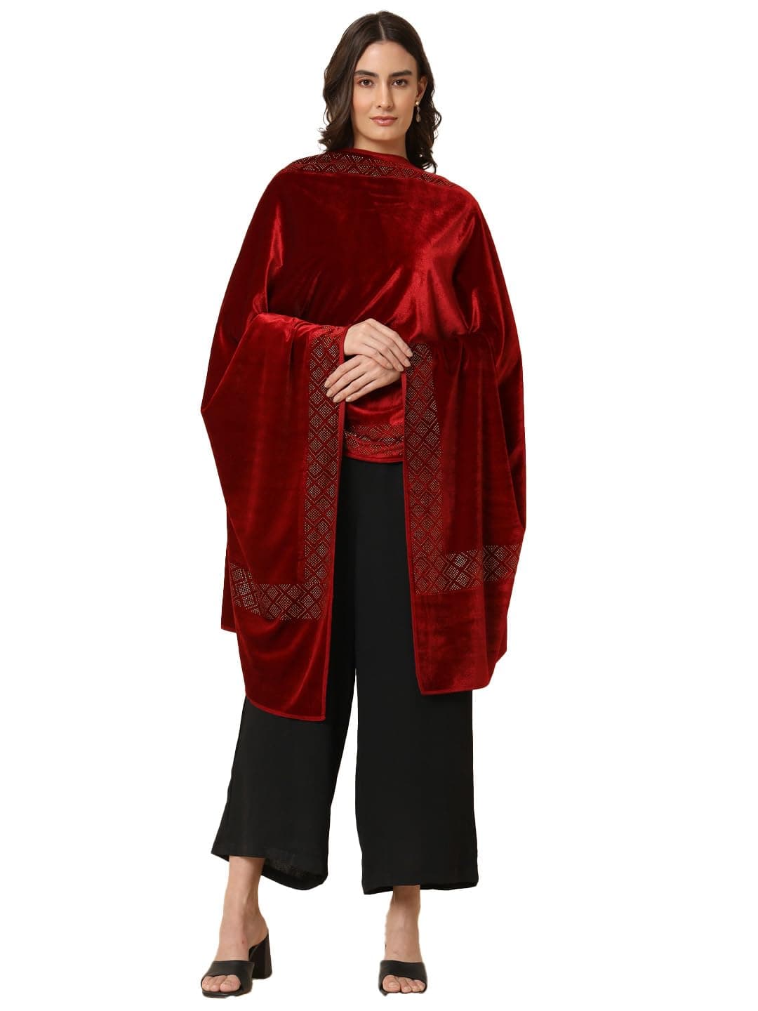 Pashmoda Women Gul-e-Nazakat Velvet Crystal Work Stole (Size 71X203 CM)