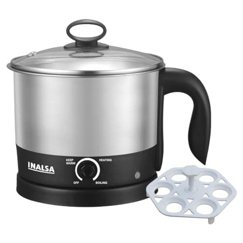 INALSA Stainless Steel Kettle 1.5 Litre|700 Watt|Cooking Kettle|3 Heating Modes| Rapid Boil Technology|See Through Lid| Over-Heat & Boil Dry Protection|Boil Water, Milk,(MultiCook Nu)