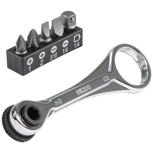 KLEIN TOOLS 65200 Ratchet Set, 5-Piece Mini Ratchet Set with Phillips, Slotted, and Adapter for Other Socket Sizes, For Tight Spaces