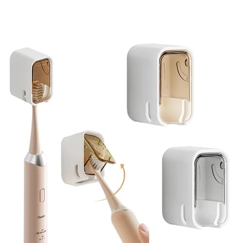 Tooth Brush Holder Bathroom 2 PCS,Toothbrush Holder with Dustproof Cover & Clear Window,Removable Toothbrush Cover Wall Mount,Quick-dry,Self Adhesive Toothbrush Organizer for Kids,Family(Brown + Gray)