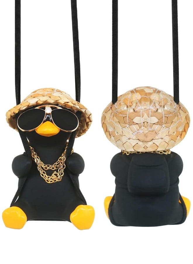 Cool Car Accessories for Men Funny Truck Rear View Mirrors Charms Stuff Automotive Mirror Hanging Things Black Swinging Duck Ornaments