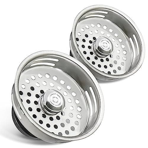 HIGHCRAFT 9843-2 Stainless Steel Kitchen Sink Strainer Basket Replacement for Standard Drains (3-1/2 Inch) -Universal Style Rubber Stopper (Pack of 2)