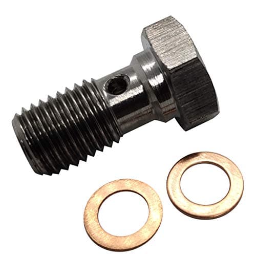 M10x1.25 Stainless Steel Banjo Bolts Brake Fitting Adapter Universal with M10 Copper Washers, Single Banjo Bolt M10-1.25 Metric Thread