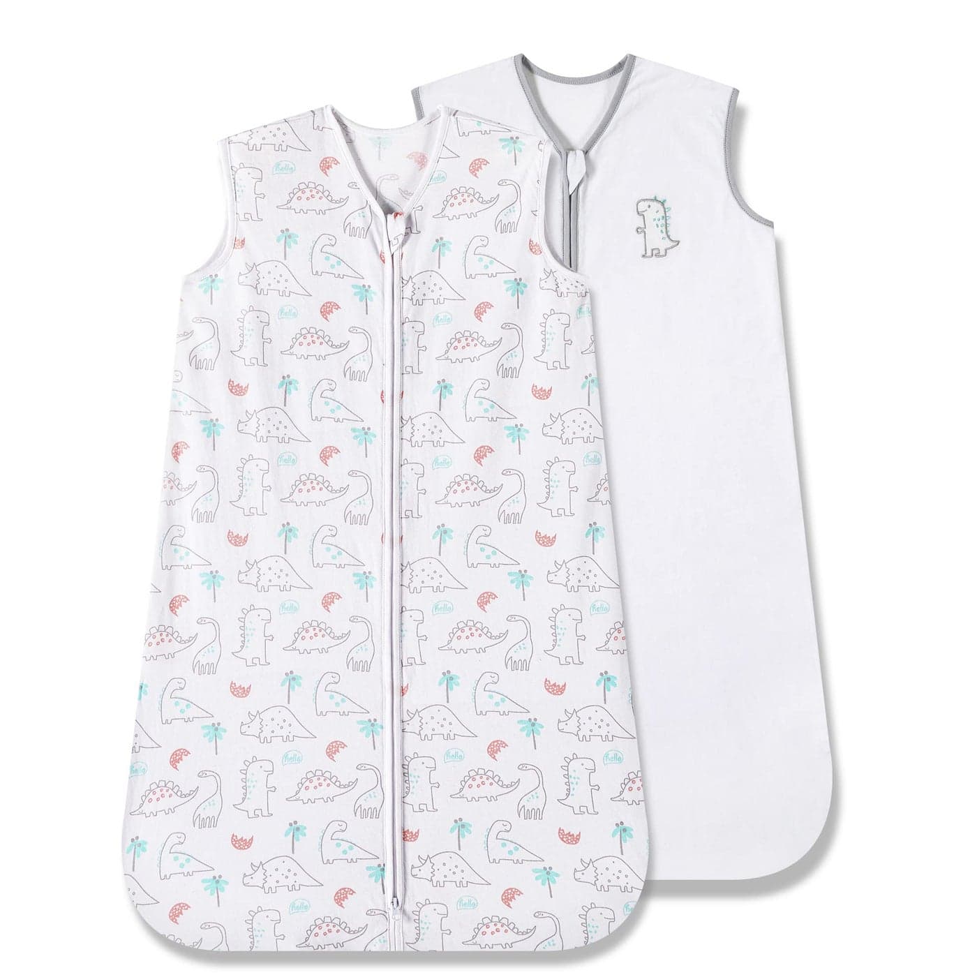 TILLYOU Sleep Sack 1824 Months 05 TOG Baby Wearable Blanket with 2Way Zipper Extra Soft Cotton Sleeveless Sleeping sack 2 Pack Woodland Dinosaurs