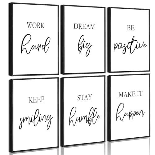 Drsoum Motivational Wall Decor Inspirational Office Wall Art Framed Quotes Encouraging Posters for Office Bedroom Sayings - 8x10in x6 PCS (Black Framed)