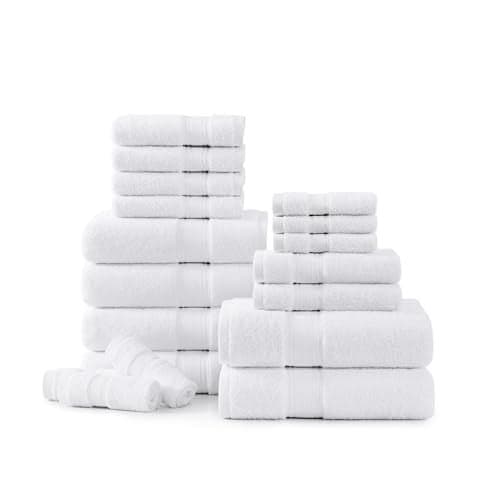 LANE LINEN Towel Set of 18 – 100% Ring-Spun Cotton, Zero Twist, 6 Large Bath Towel, 6 Hand Towels & 6 Wash Cloths, Quick Dry & Long-Lasting, Perfect for Family Bathrooms, Easy Care – White Towels