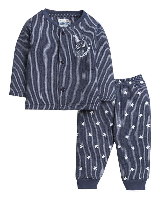 BUMZEE Charcoal Grey Boys Full Sleeves Cotton Thermal Jabla & Jogger Set Age - 6-9 Months (Peb9644D-gry)