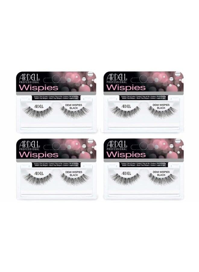 False Eyelashes Demi Wispies - Black, Natural Look Lashes, Lightweight, Full Volume, Eyelash Extensions for Everyday Wear, 4 Pairs