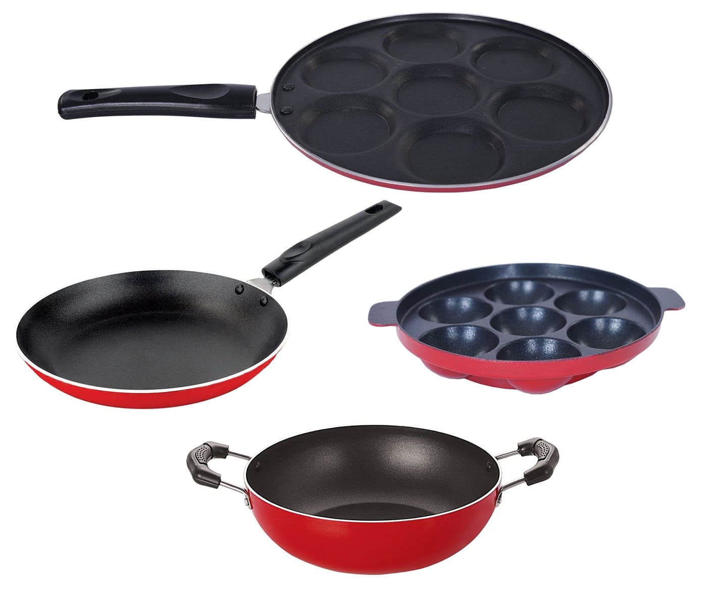 Nirlon Non-Stick Aluminium 4 Piece Kitchenware Essential Combo Gift Set Offer with Bakelite Handle, KD10_UP(7)_TP_AP(7)