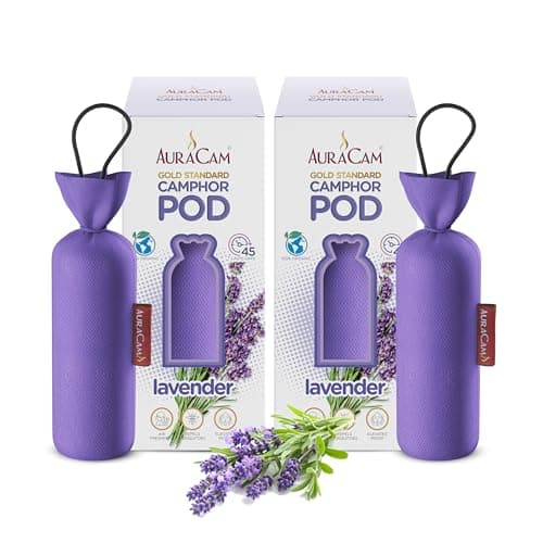 AuraCam Gold Standard Camphor Pod Cone (Lavender) - Set of 2 - Pod Air freshener For Room, Car, Bathroom, Office & Toilet | Long-Lasting Cone for Home