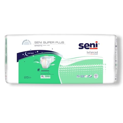 Seni Super Plus Unisex Adult Incontinence Briefs with tabs Size XL 5567 75 Count 3 Packs of 25 Heavy to Severe Absorbency Disposable Overnight Brief for Men Women