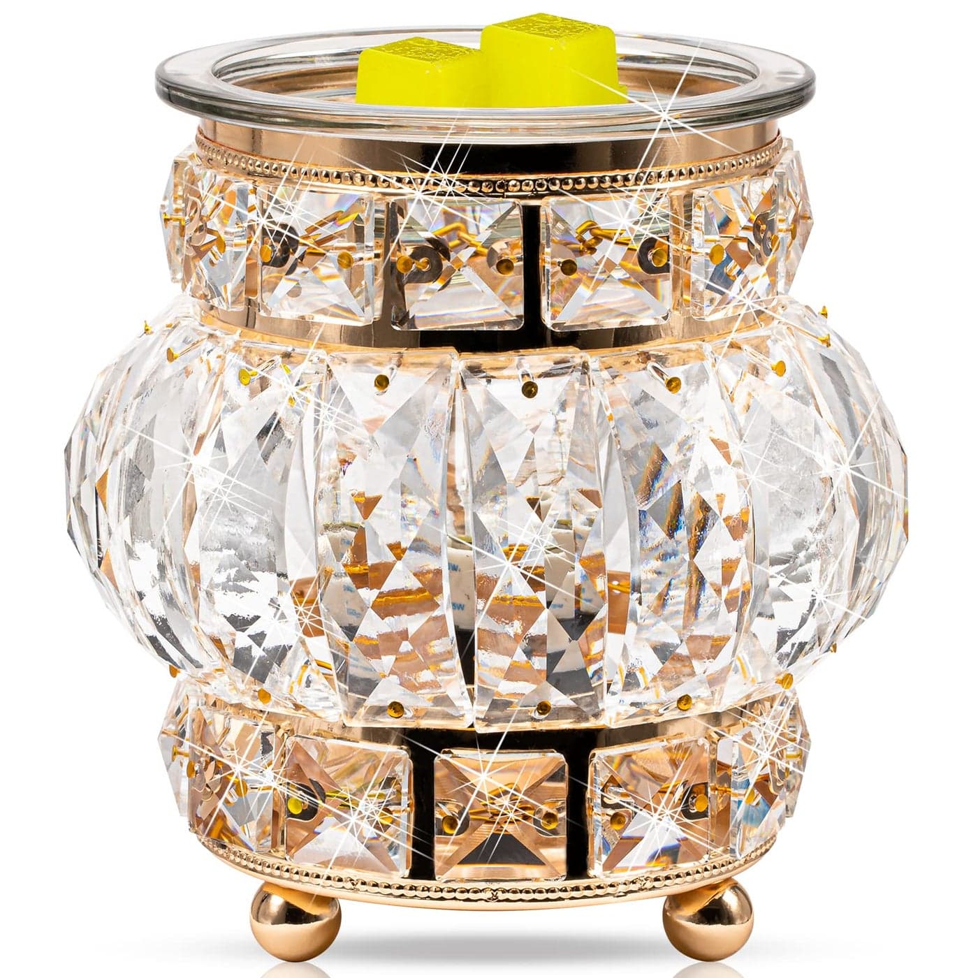 Wax Melt Warmer Wrought Iron Crystal Oil Burner for Home Living Room Bedroom Kitchen Office Golden