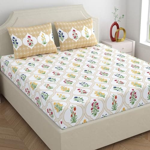 Home Ecstasy 100% Cotton Double Bedsheet with 2 Pillow Covers - (Size 87 x 92 inches, 140 TC, Colour - Blue: Snowdrift Blue)