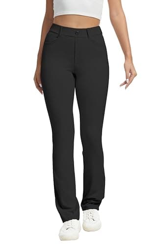 VIMPEP Yoga Pants Women Straight Leg Pants with Pockets High Waist Stretchy Pull On Dress Slacks for Casual Lounge Office Work Petite/Regular 1202 33 Black M