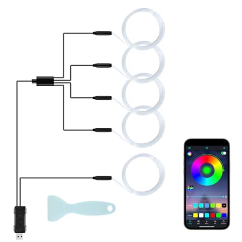 LivTee Smart Car LED Interior Lights with USB Port LED Strip Fiber Optic Lights Wireless App Control Sync to Music Car Accessories Gifts for Women and Men 5 in 1
