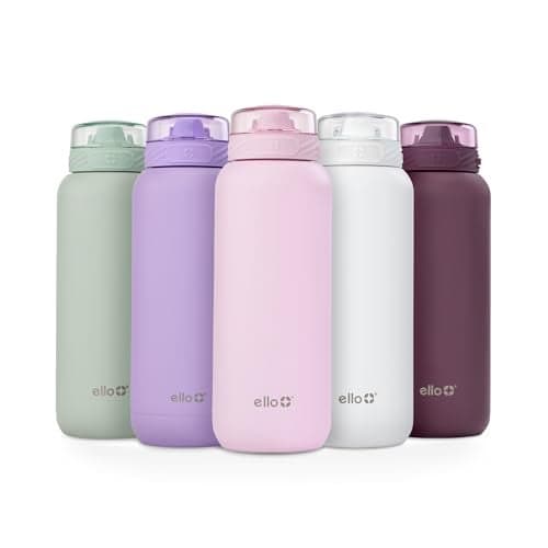 Ello Cooper 22oz Stainless Steel Water Bottle with Straw and Carry Handle, Double Walled and Vacuum Insulated Metal, Leak Proof Locking Lid with Soft Silicone Spout, Reusable, BPA Free, Cashmere Pink