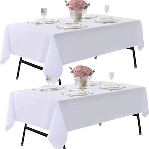 ZarzaaSik 2-Pack 60x102 inch White Table Cloths, Solid Stain and Wrinkle Resistant Oblong Tablecloth, Premium Plain Weave Polyester Fabric Rectangle Table Linen Covers for Hotel, Wedding