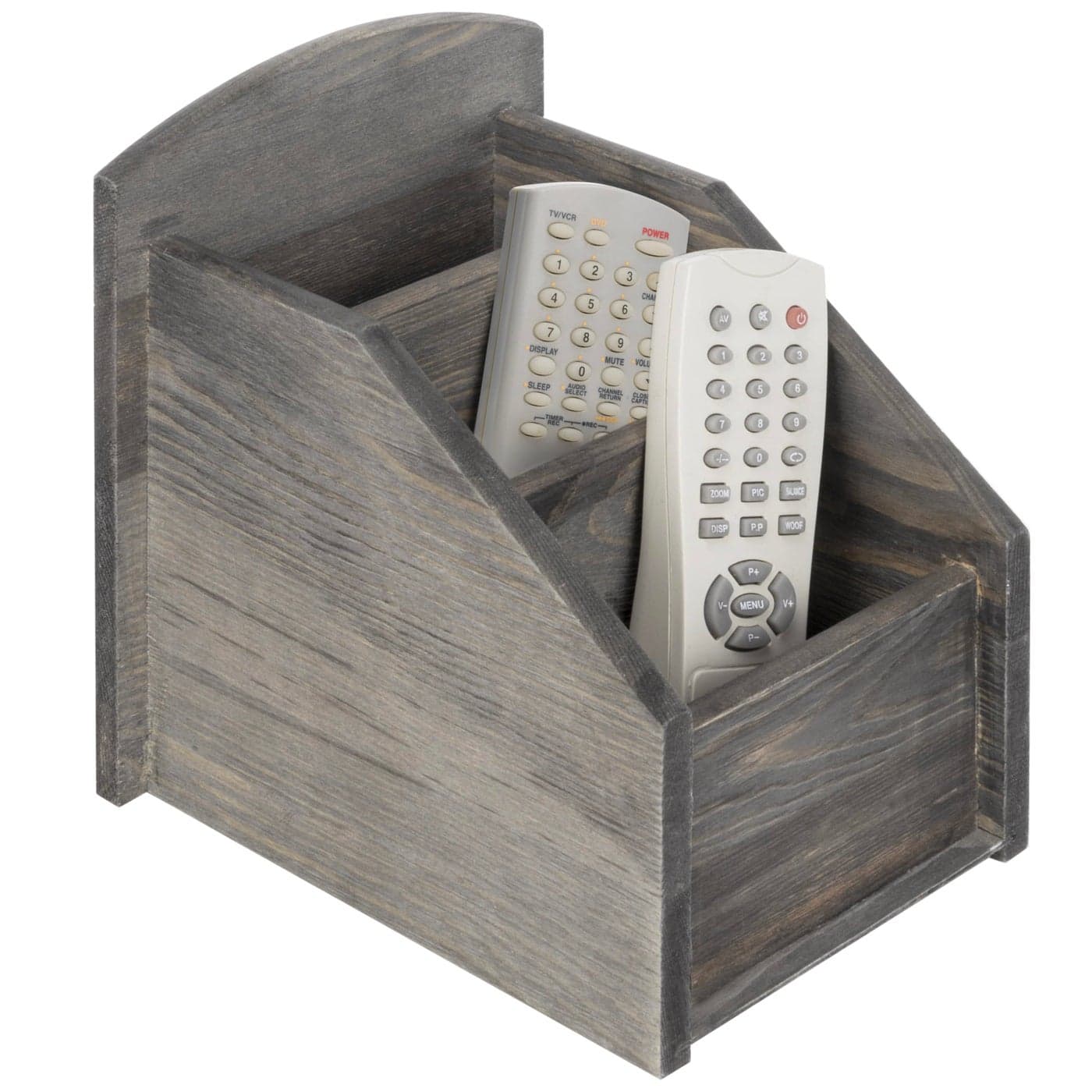 MyGift Rustic Dark Gray Wood Remote Control Holder Organizer Caddy with 3 Compartments TV Media Remote Storage Box for Living Room