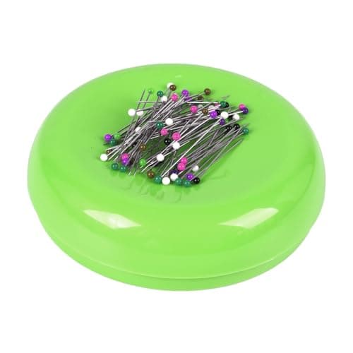 Hilltian Magnetic Pin Cushion with 100 Plastic Head Pins Magnetic Pins Holder for Sewing Quilting Green