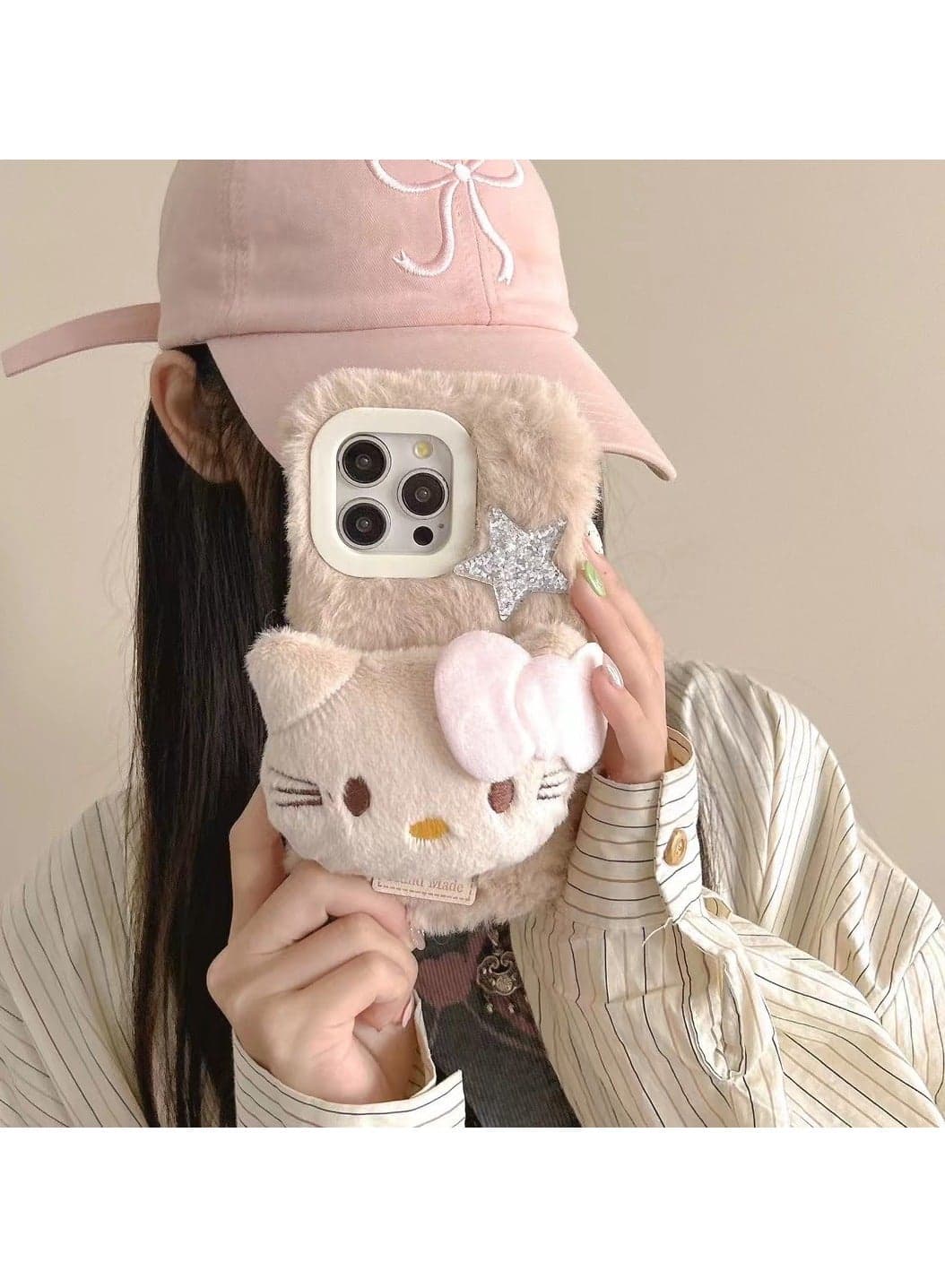 Furry iPhone 15 Pro Max Case, Cute Warm Plush Phone Case, 3D Cartoon Furry Winter Case for Female Girls