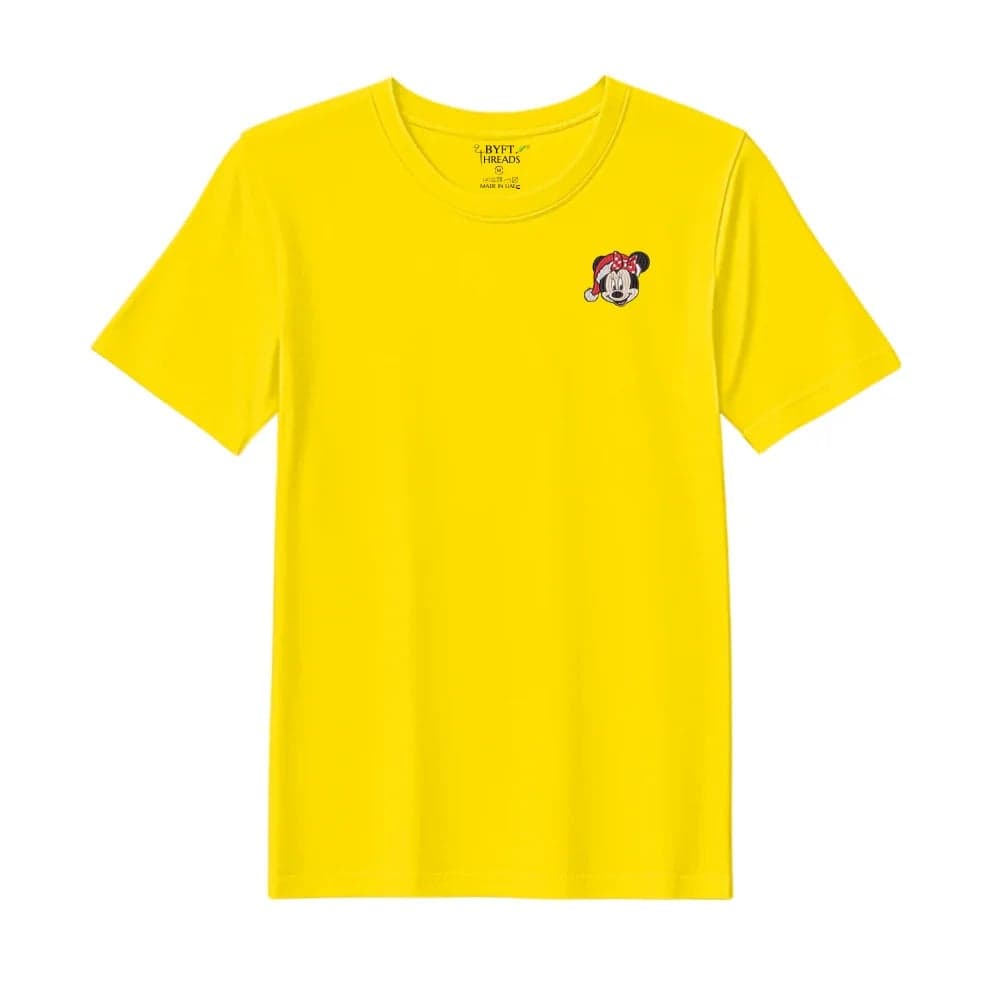 Threads Medium Yellow Polycotton T-Shirt - Christmas "Christmas Minnie Face" Embroidered Design, Premium Holiday Collection