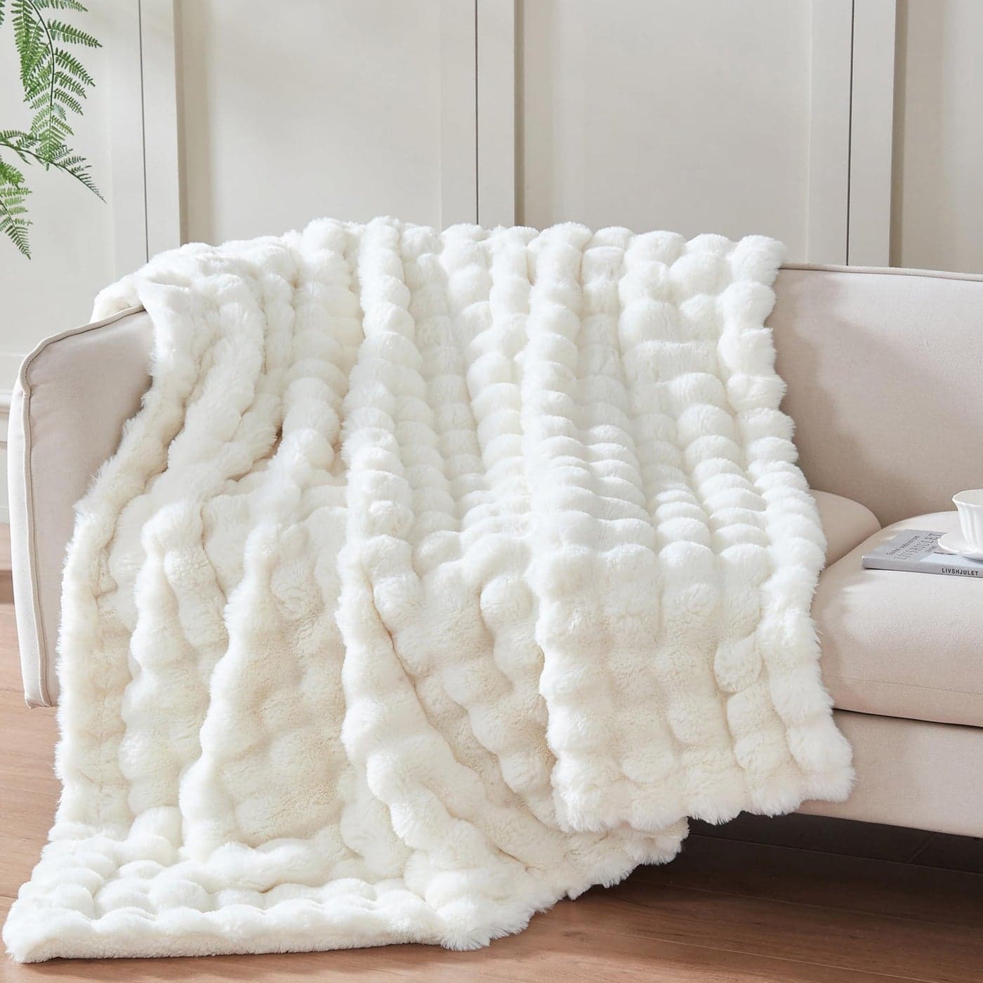 Serenhom 50x60 Inches UltraSoft Fuzzy Faux Fur Plush Throw Blanket Thick Warm Sherpa for Couch Sofa Bedroom Camping Decorative Blanket for Cozy Warmth Bubble Ivory White