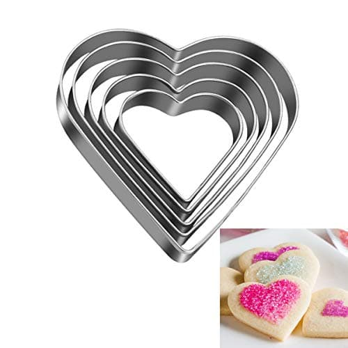 Tmflexe Love Heart Cookie Cutter Set Pack of 5 Valentines Day Heart Biscuit Cutter for Sandwiches, Pastries, Fruit and Cakes Birthday, Wedding Baking Tools