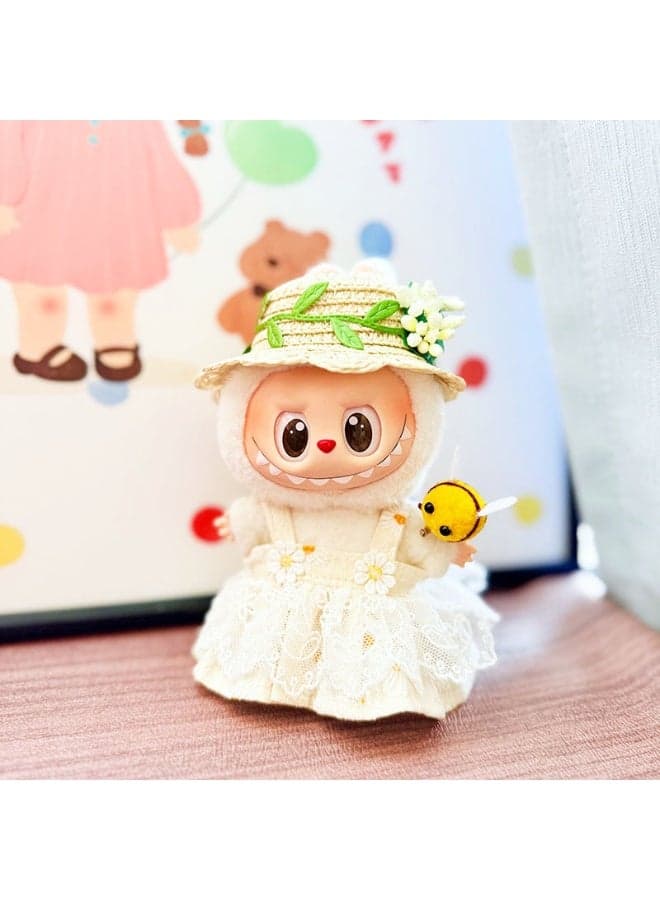 17cm Labubu Plush Doll Outfit Keychain - Simple Sakura Set (Outfit Only)