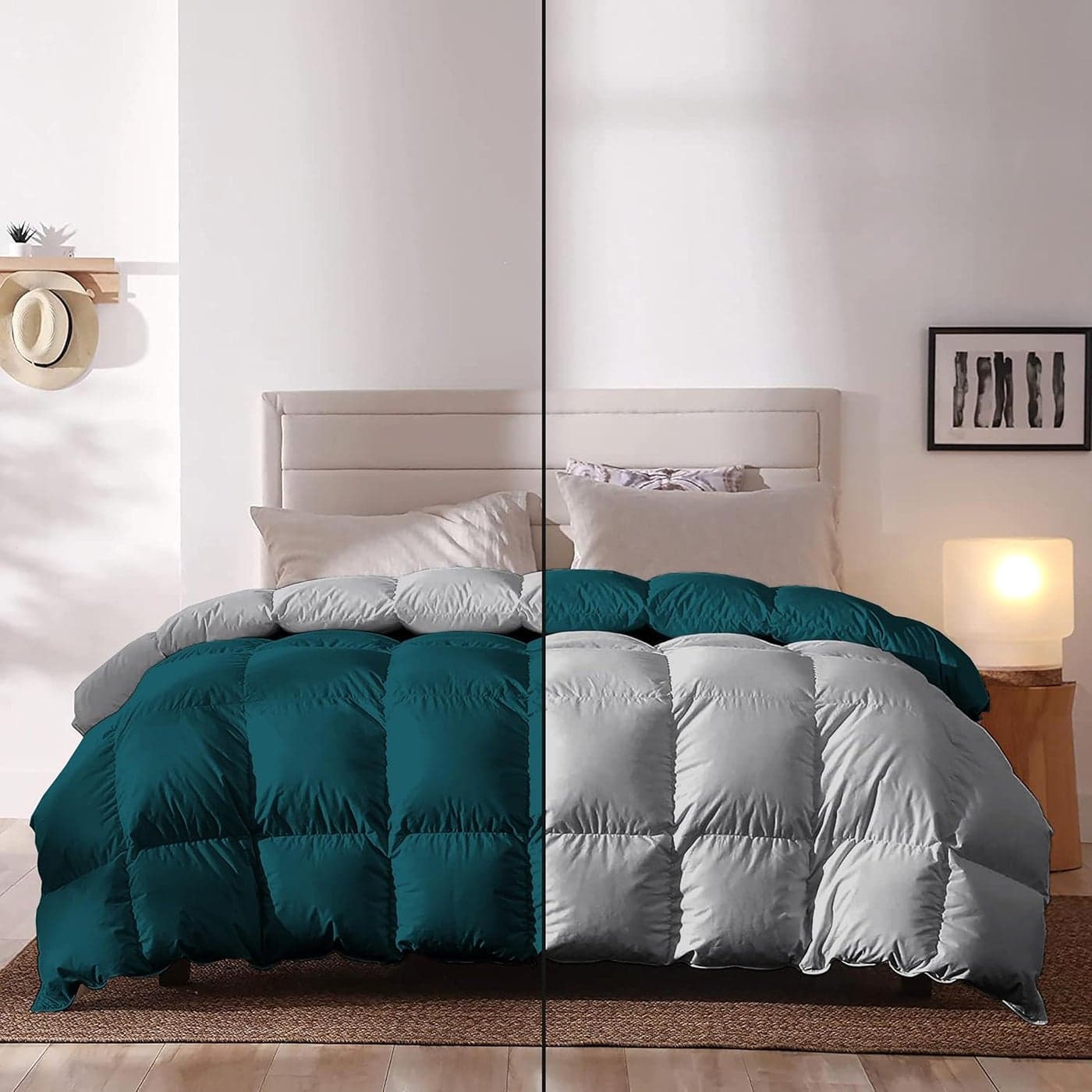 Grace Linen 400 GSM Heavy Winter Comforter Single Size 60X90 Reversible Restful Sleep Soft Microfiber QuiltDuvetBlanket TealSilver Grey