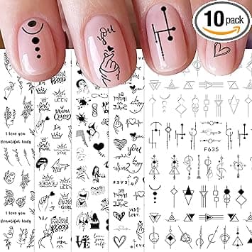 10 Sheets Geometry Nail Art Stickers Decals SelfAdhesive Black Heart Irregular Shaped Nail Supplies Nail Art Design Decoration Accessories