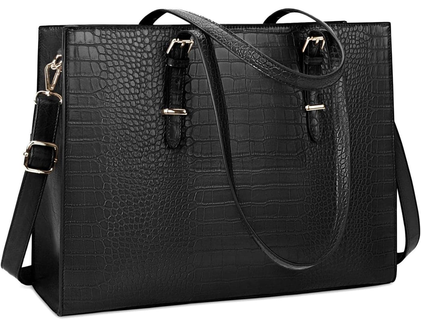 Laptop Bag for Women 15.6 Inch Laptop Tote Bag Leather Classy Computer Briefcase for Work Waterproof Handbag Professional Shoulder Bag Women Business Office Bag Large Capacity Black