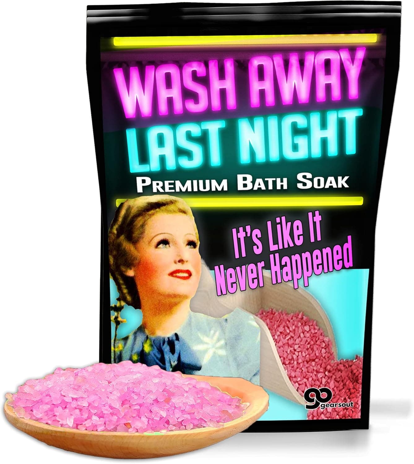 Gears Out Pink Bath Salt Luxury Bath Soak Wash Away Last Night Funny Girlfriend Gifts for Best Friends Mediterranean Sea Salts Ladies Night Gifts Bachelorette Party Favors