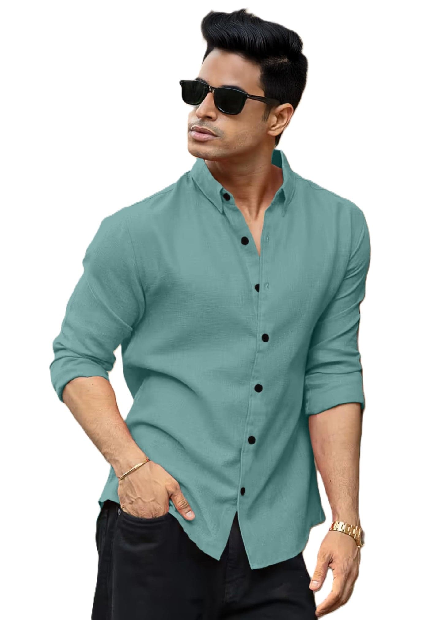 Zilcon Cotton Bland Shirt Collar Half Sleeve Regular Fit Casual Shirt for Man| Cotton-Linen Type Casual Shirt for Men | Casual Wear Shirts for Men (in, Alpha, S, Regular, Sea Green)