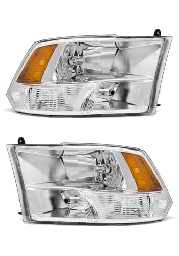 AXLAHA for Ram 1500 Headlights Assembly 2009-2018 Dodge | Dodge Ram 2500/3500 Headlights 2010-2018 Chrome Housing Amber Reflector Dual Light Style Headlamp Replacement Pair (W/O Bulbs)