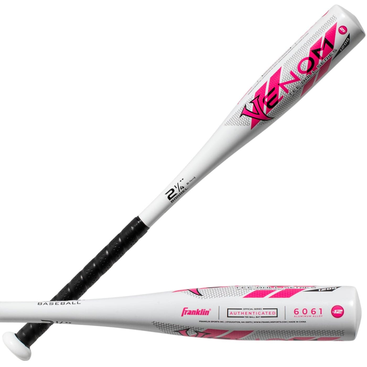 Franklin Sports Kids Metal Tball + Baseball Bat - Venom Youth Aluminum Teeball Bat - USA Baseball Certified for Boys + Girls Tee Ball - 26" inches/ 14oz - Drop -12 - White