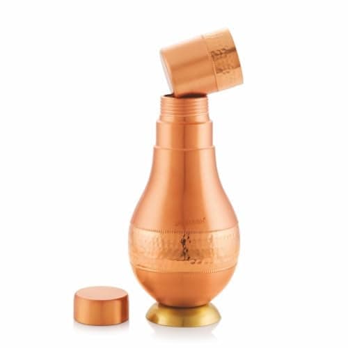 JALKUMBH Pure Zuchi Copper CHURI SURAHI Water Pot with Inbuilt Glass, Hammered Shine Design, Store and Drink Purpose,Ayurvedic Health Benefits for Home, Office, Gifting,1100 ml