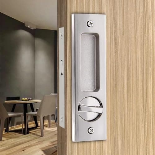 Hoconnie 63 Privacy Pocket Door Lock Hardware Sliding Door Lock Bathroom Mortise Lock Invisible Furniture Hardware for 1716 11516 Thickness Door Brushed Nickel