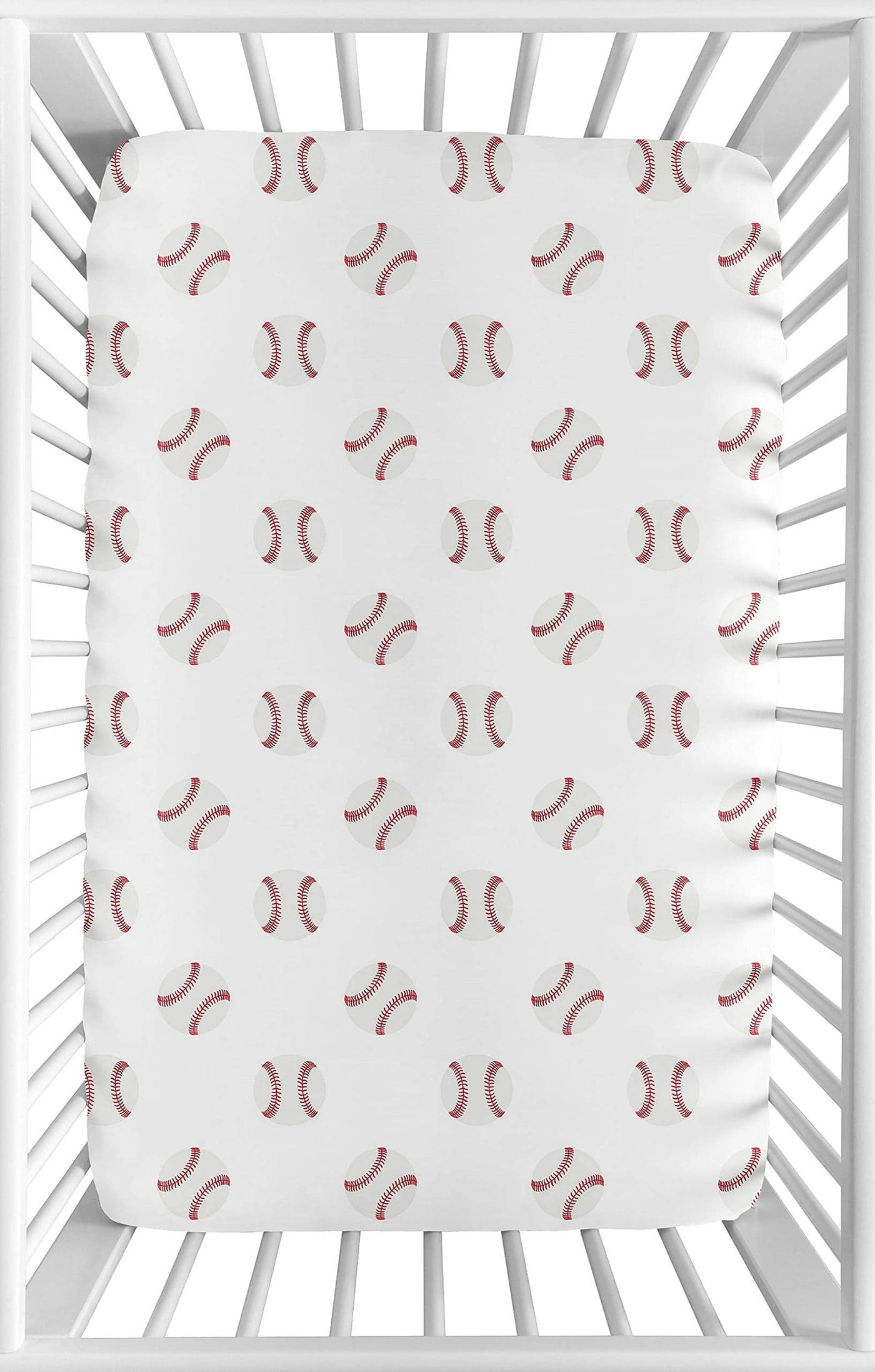 Sweet Jojo Designs Red and White Baby Boy Fitted Mini Portable Crib Sheet for Baseball Patch Sports Collection for Mini Crib or Pack and Play ONLY