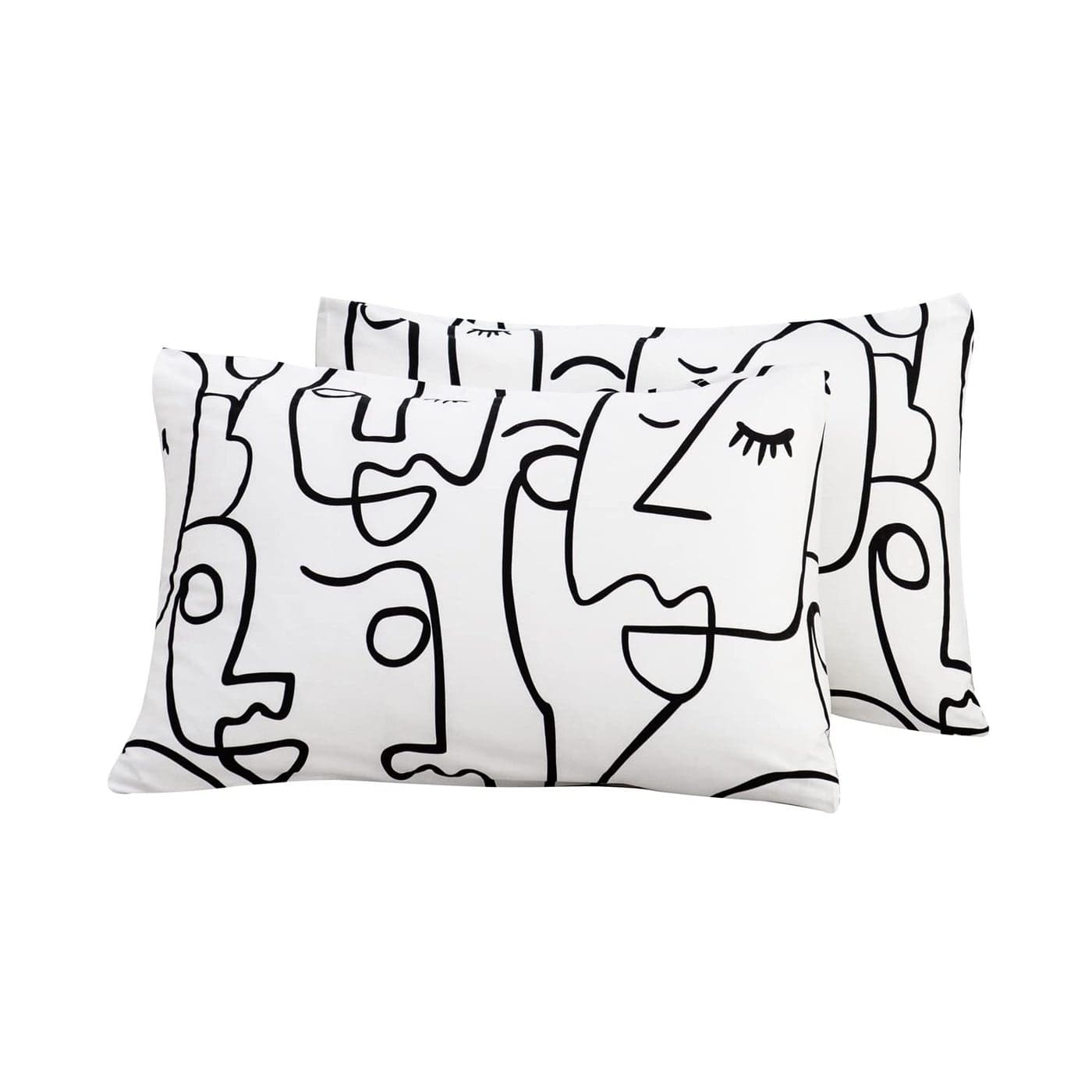 YuHeGuoJi Pillowcases 100 Cotton King Size Set of 2 White Black Abstract Face Geometric Print Decorative Bed Pillow Covers with Envelope Closure Hotel Quality Soft Breathable 2 Packs 20 x 36 Inch