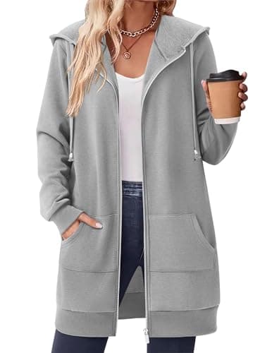 Zeagoo Women Winter Casual Zipper Hoodies Sweatshirt Coat With Fleece,Gray,Small