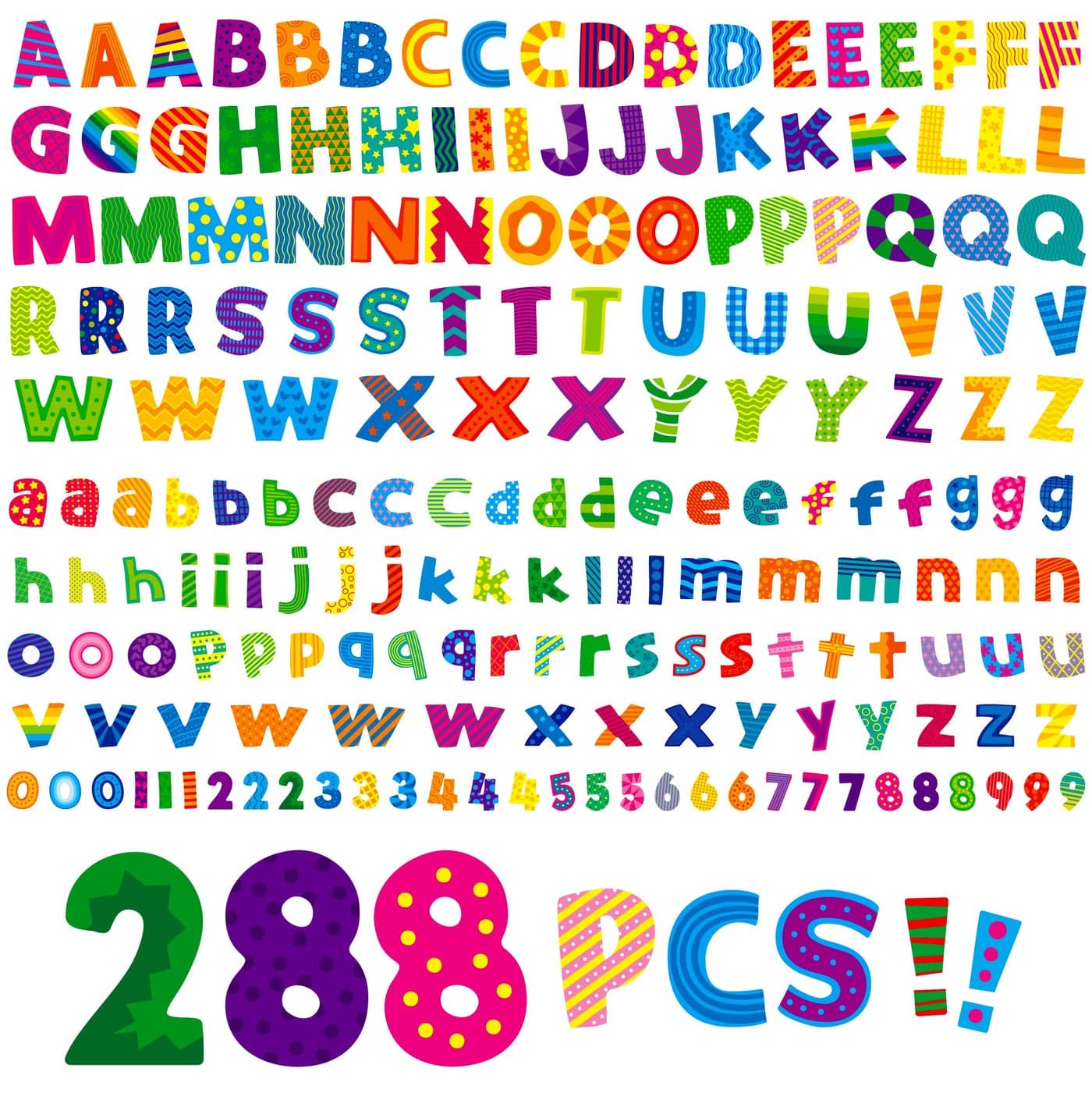 288 PCS Alphabet Combo Set, Bulletin Board Letters Including 78pcs Uppercase Letters, 78pcs Lowercase Letters, 30pcs 0-9 Numbers & Punctuation, Chalkboard Classroom Letters for Home School Room Decor