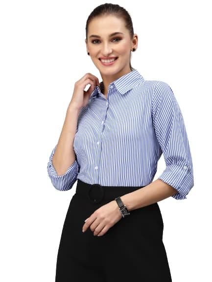 Style Quotient Women Blue Striped Shirt