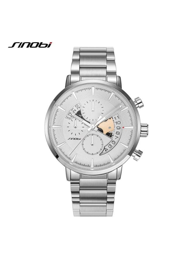 Sinobi Men's Multifunctional Large Dial Calendar Quartz Watch (Silver) is the perfect choice for both business and casual wear.