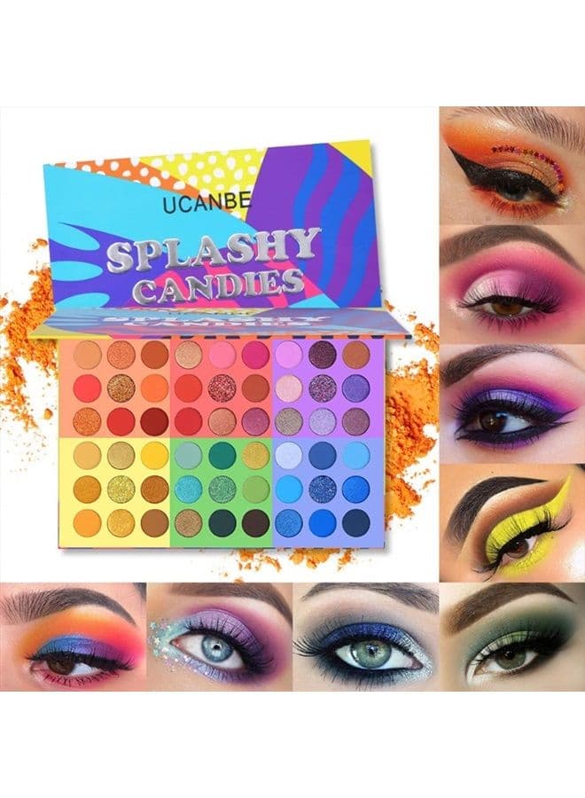 54 Colors Splashy Candies Eyeshadow Palette, Highly Pigmented Matte Shimmer Soft Creamy Glitter Rainbow Bright Powder Eye Shadow Blendable Waterproof Long Lasting Makeup Pallet…