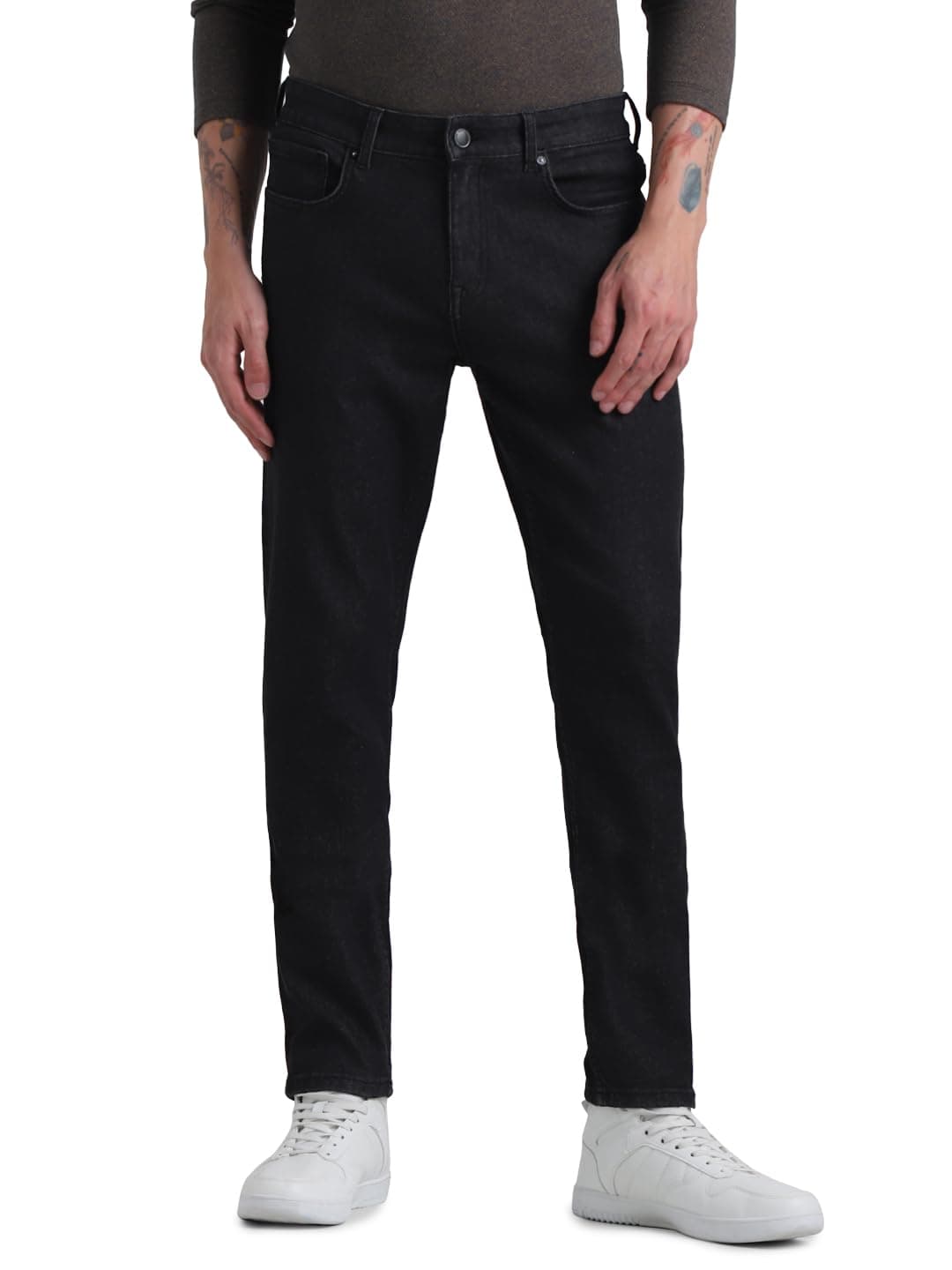 JACK & JONES Mens Black Glenn Slim Fit Low Rise Jeans