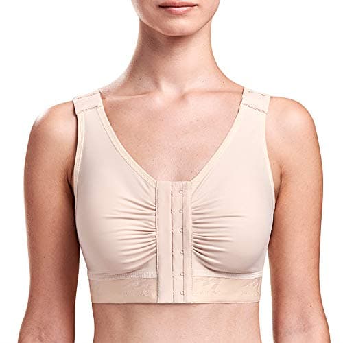 MARENA B2 Adjustable Shirred Front Shoulder Closure Post-Surgical Bra Beige