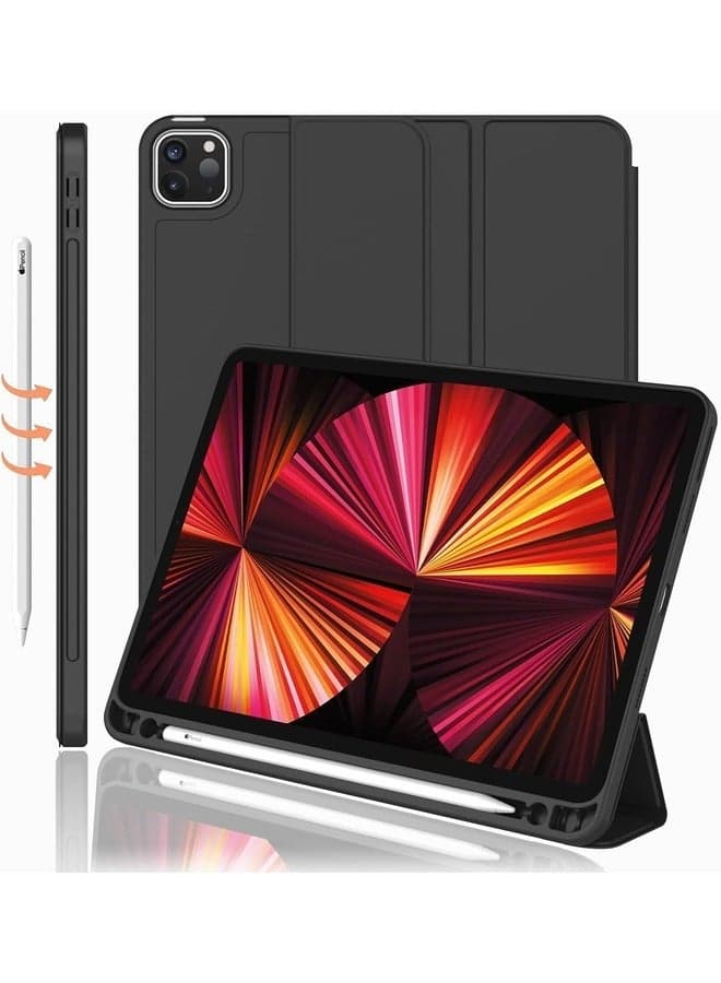 Black Smart Case for iPad Pro 11-Inch (2022/2021) - Trifold Stand with Pencil Holder, Soft TPU Back, Auto Wake/Sleep, Supports Pencil 2nd Gen Charging