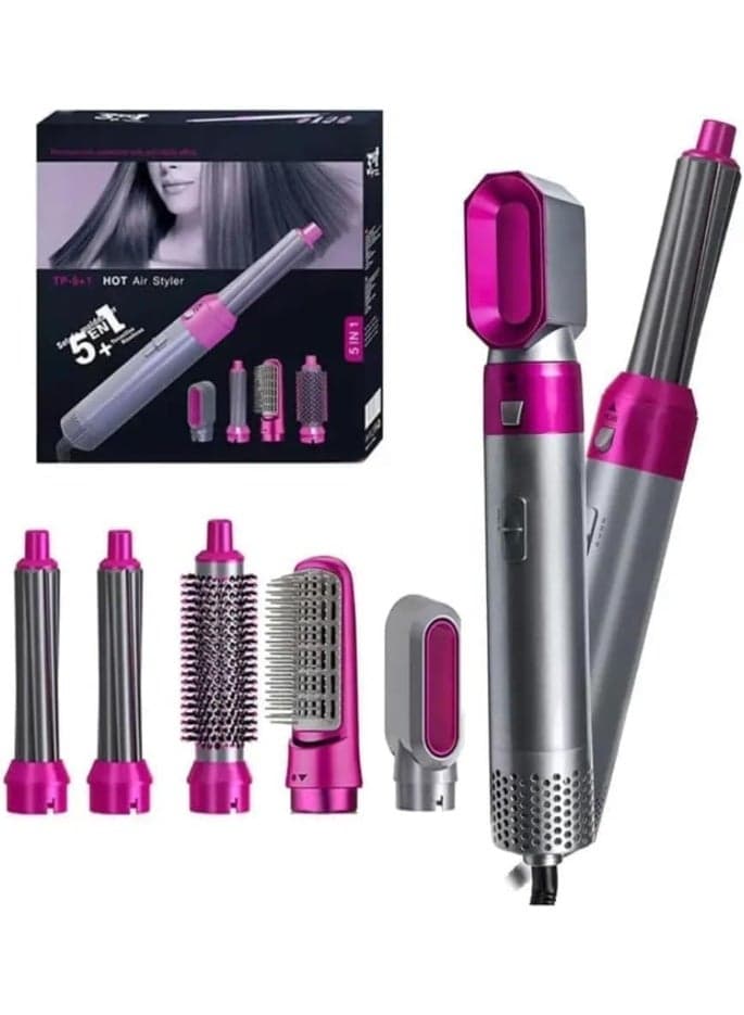 Professional 5 In 1 Hot Air Styler Set Hair Dryer Brush with Curling, Straightening and Volumizing Attachments, Lightweight Ergonomic Design for Quick Salon Style Results at Home for All Hair Types